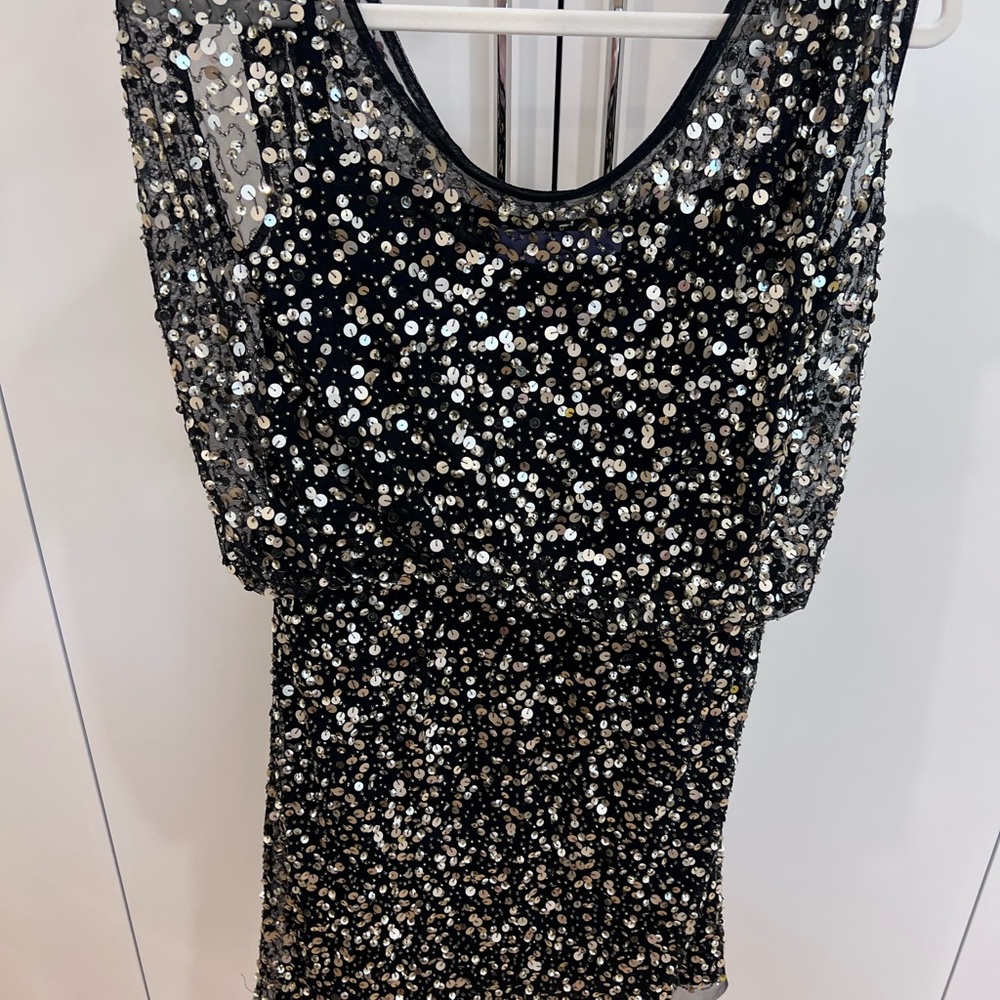 JS Collections Black and Silver Sequin Sheath Mini Dress